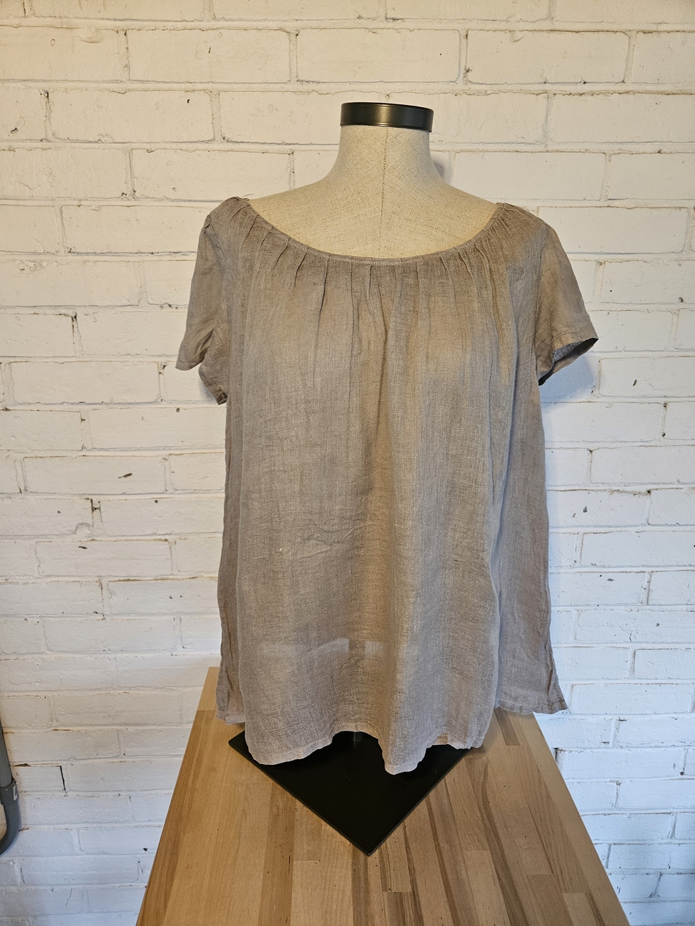 Un Deux Trois 100% Linen Boho Peasant Blouse Grey/Taupe Size FR 44 (US XL)